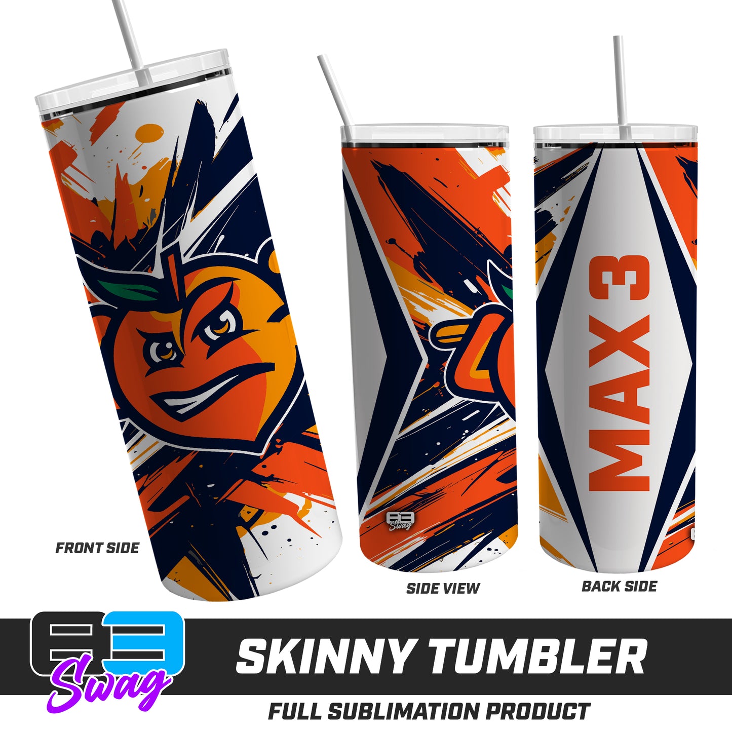 Skinny Metal Tumbler - Peach Clobbers Baseball V.26