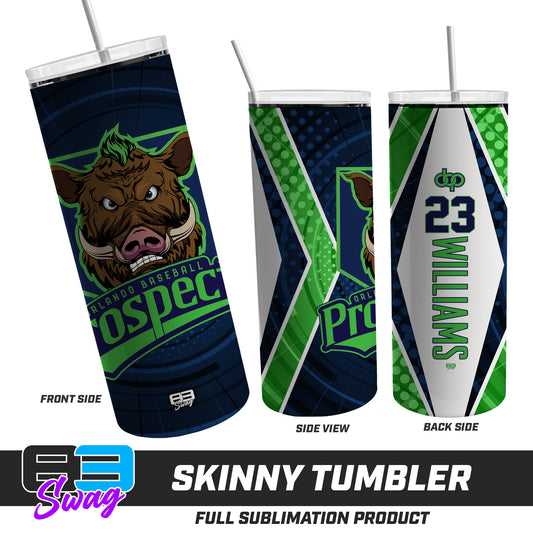 CUSTOM Skinny Metal Tumbler - Orlando Prospects Baseball - OBP - War Hogs