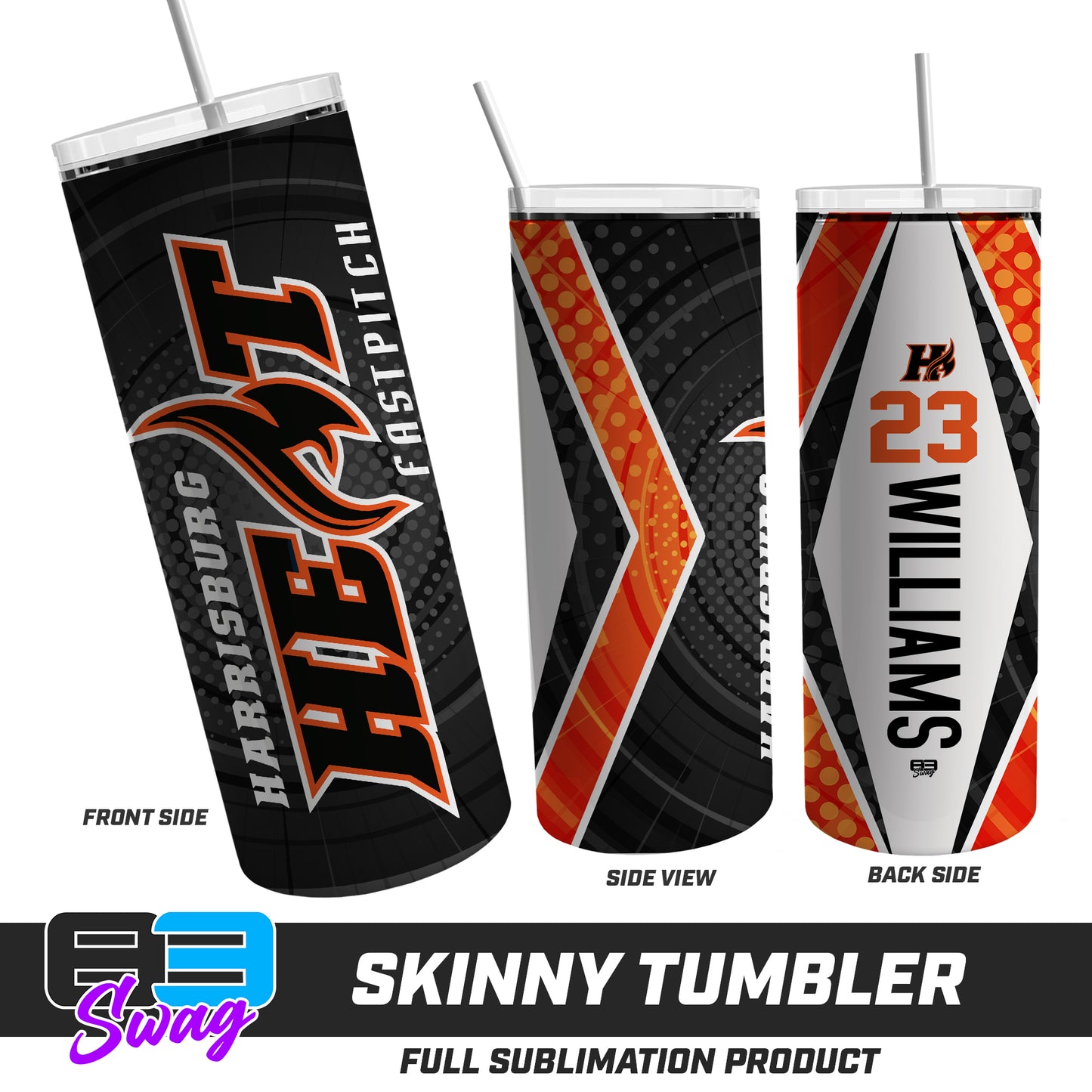 CUSTOM Skinny Metal Tumbler - Harrisburg Heat Softball