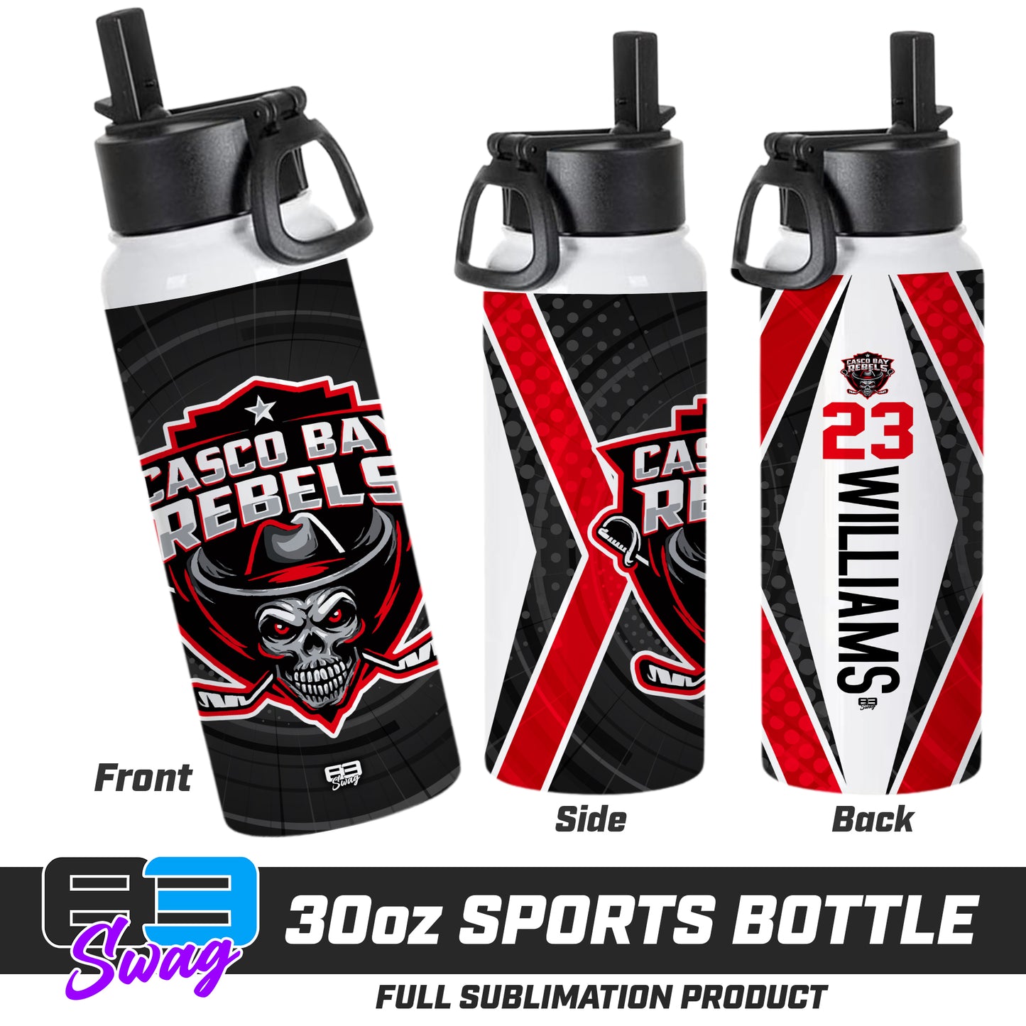 CUSTOM 30oz Sports Tumbler - Casco Bay Rebels Hockey
