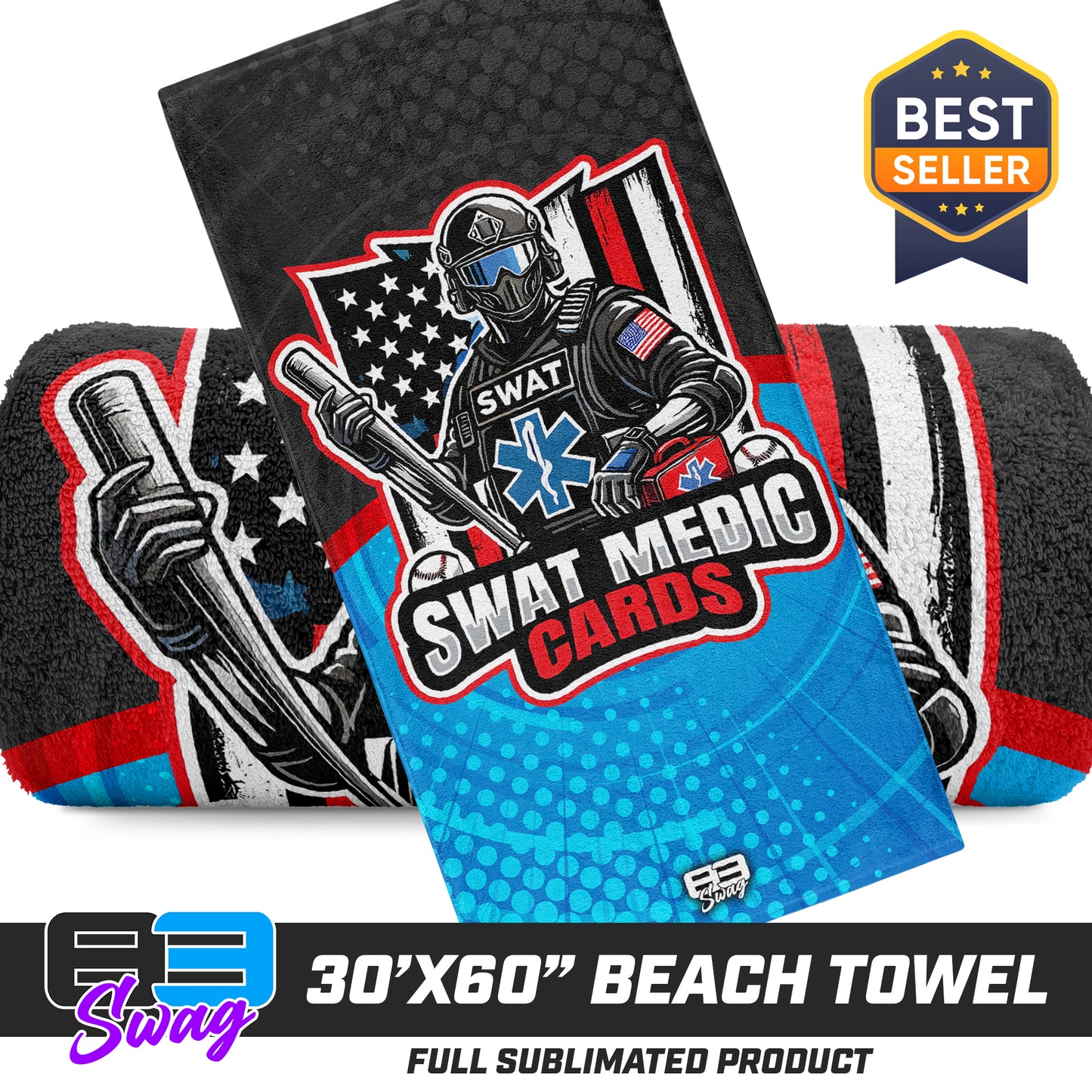 CUSTOM - 30"x60" Beach Towel - Swat Medic Cards