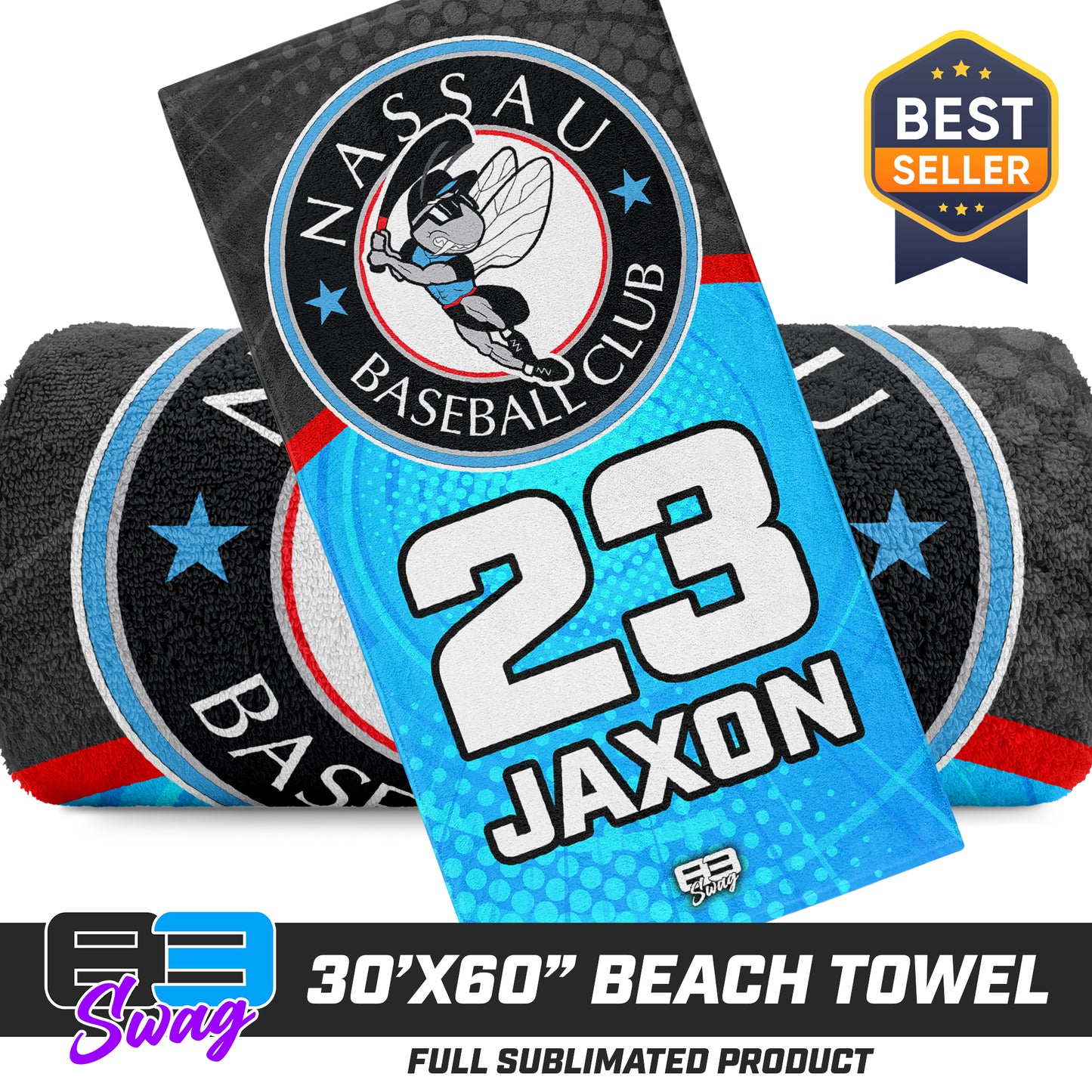 CUSTOM - 30"x60" Beach Towel - NBC Gnats Baseball