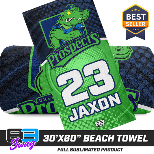 CUSTOM - 30"x60" Beach Towel - Orlando Prospects Baseball - OBP - Swamp Kings