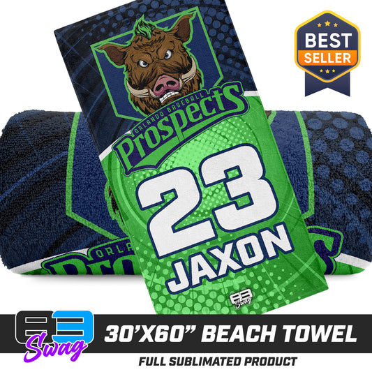 CUSTOM - 30"x60" Beach Towel - Orlando Prospects Baseball - OBP - War Hogs