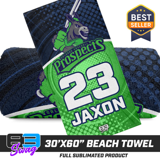 CUSTOM - 30"x60" Beach Towel - Orlando Baseball Prospects - OBP - Swamp Donkeys