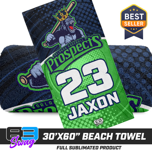 CUSTOM - 30"x60" Beach Towel - Orlando Baseball Prospects - OBP - Gorilla Kings