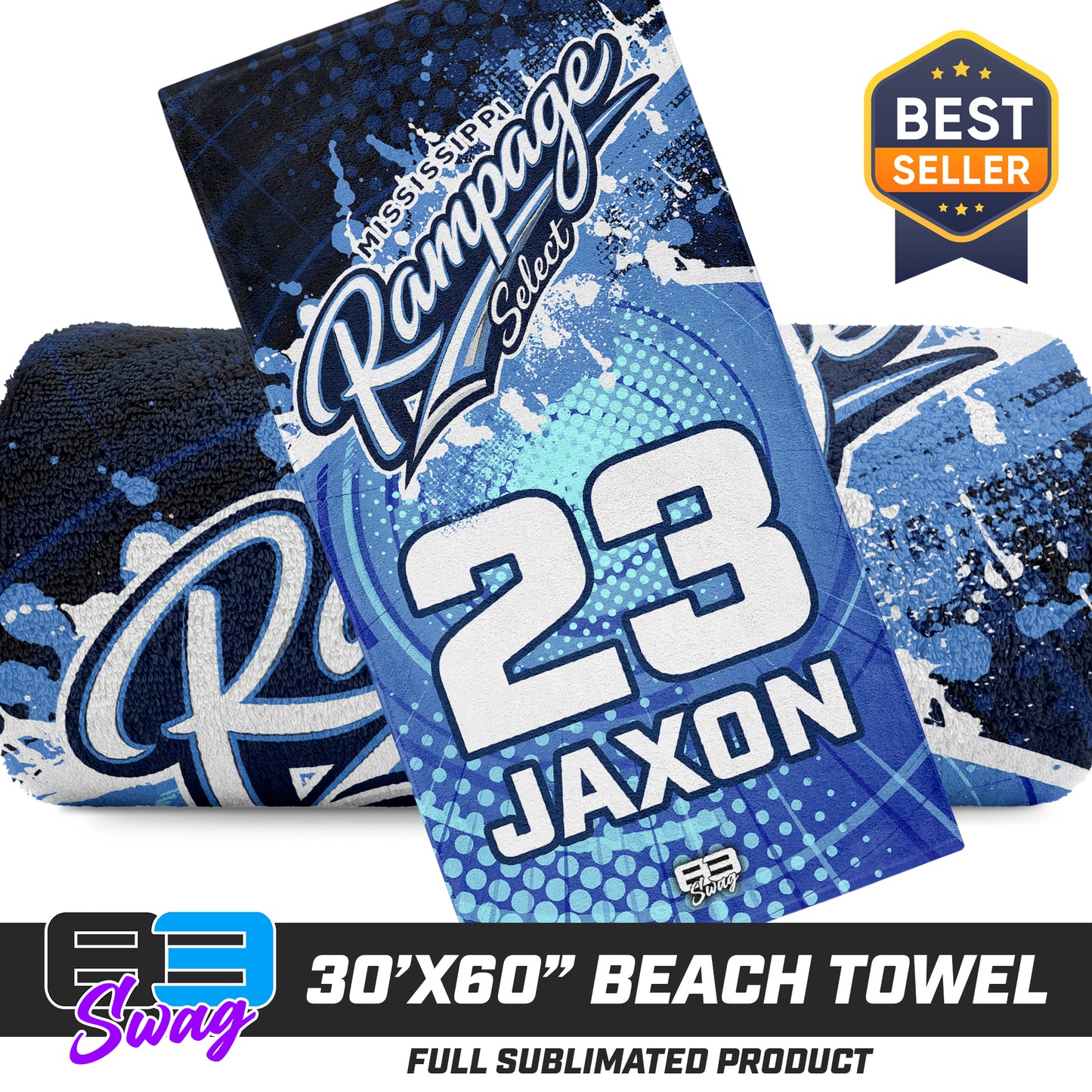 CUSTOM - 30"x60" Beach Towel - Mississippi Rampage Select Softball