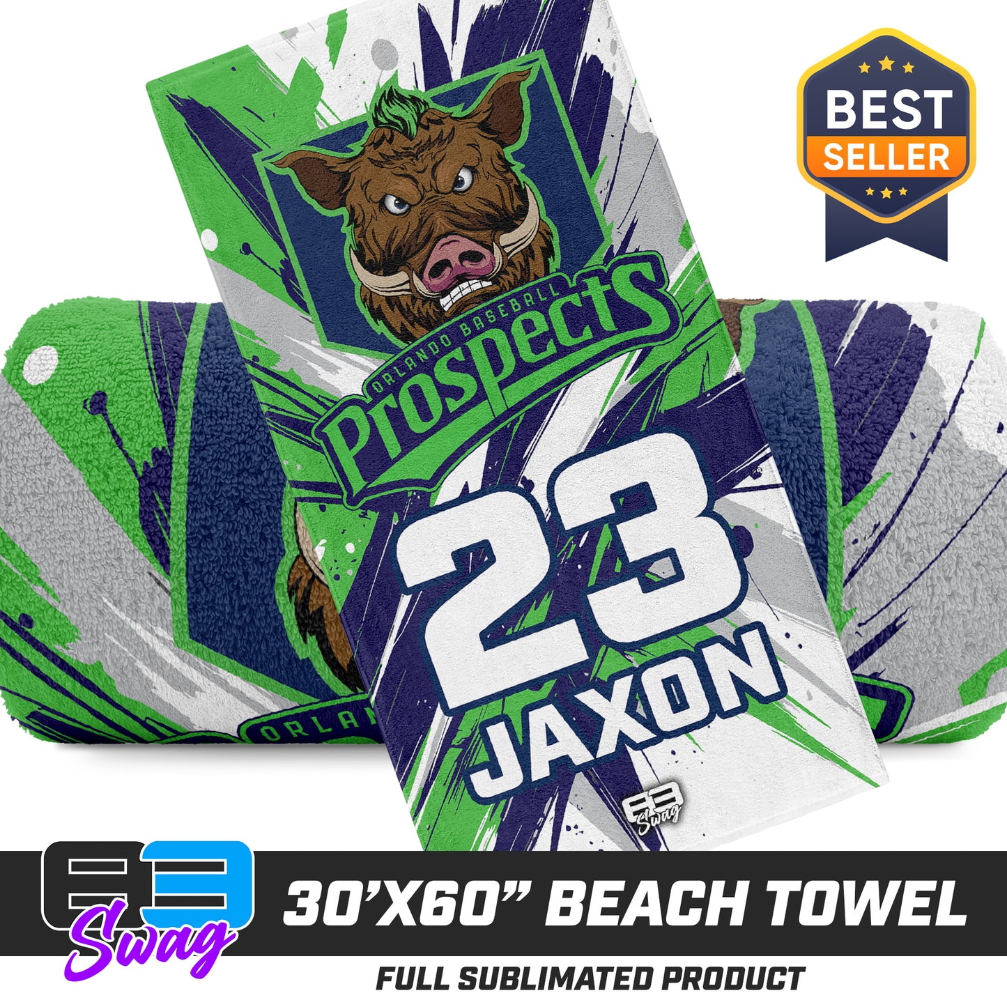 30"x60" Beach Towel - Orlando Baseball Prospects - War Hogs V.2016