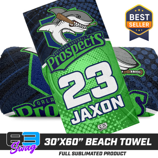 CUSTOM - 30"x60" Beach Towel - Orlando Baseball Prospects - OBP - Land Sharks