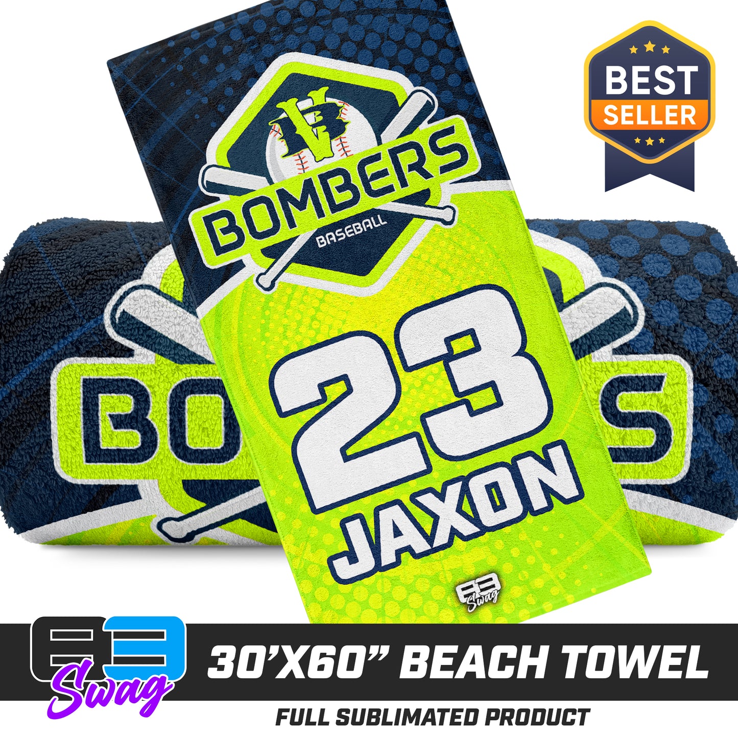 CUSTOM - 30"x60" Beach Towel - VB Bombers Baseball