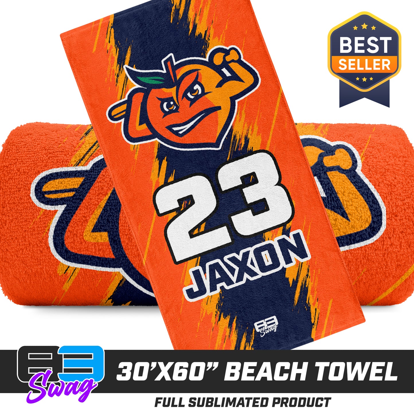 30"x60" Beach Towel - Peach Clobbers Baseball