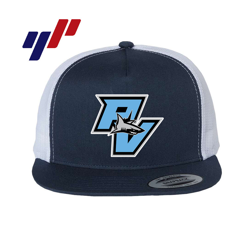 Yupoong 6006 Adult 5-Panel Classic Trucker Hat - DTF PRINTED - PVAA SHARKS Baseball