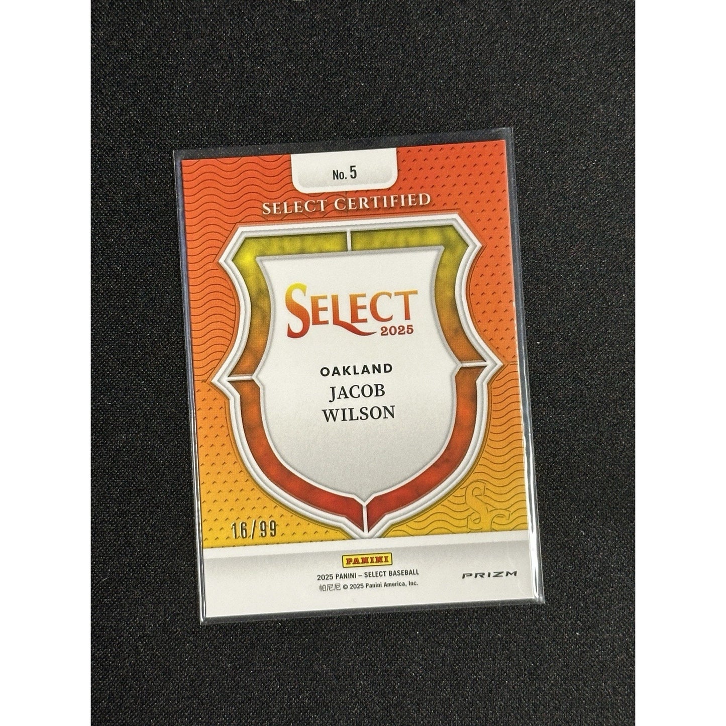 2025 Select baseball Jacob Wilson #5 Certified Red Insert RC /99