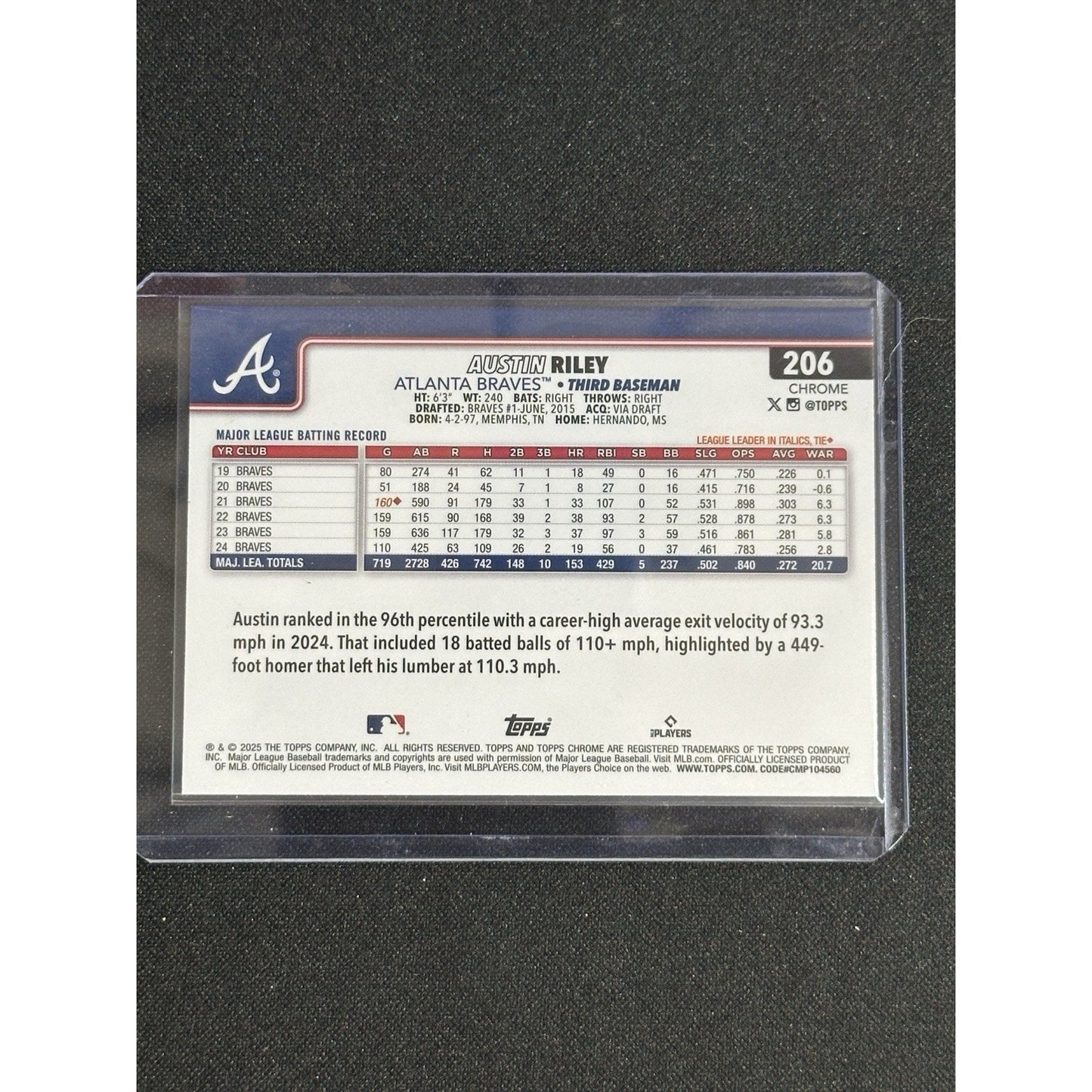 🔥Austin Riley 2025 Topps Chrome Photo Variation SSP #206 Braves
