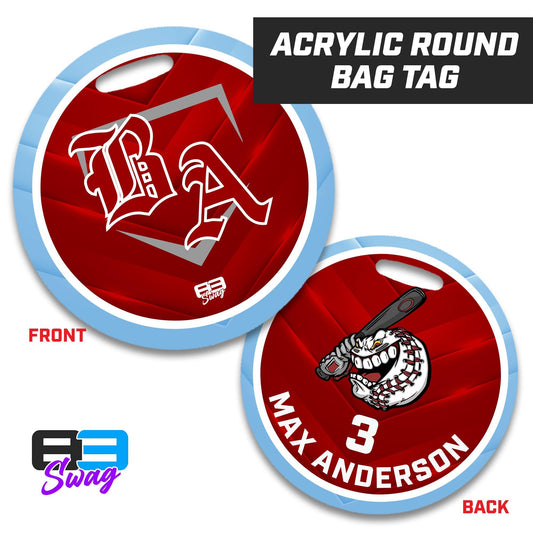 4" Circle Hard Acrylic Bag Tag - Bat Attack Baseball - 83Swag