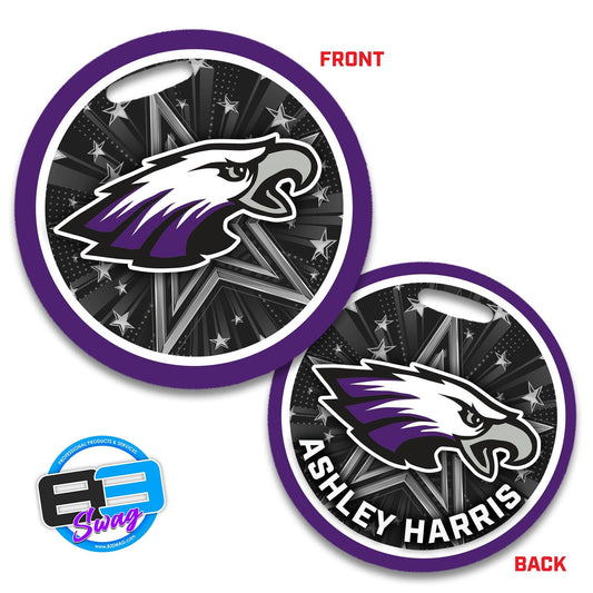 4" Circle Hard Acrylic Bag Tag - Bellmawr Purple Eagles Cheer - 83Swag