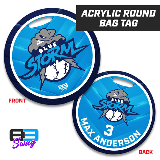 4" Circle Hard Acrylic Bag Tag - Blue Storm Baseball - 83Swag