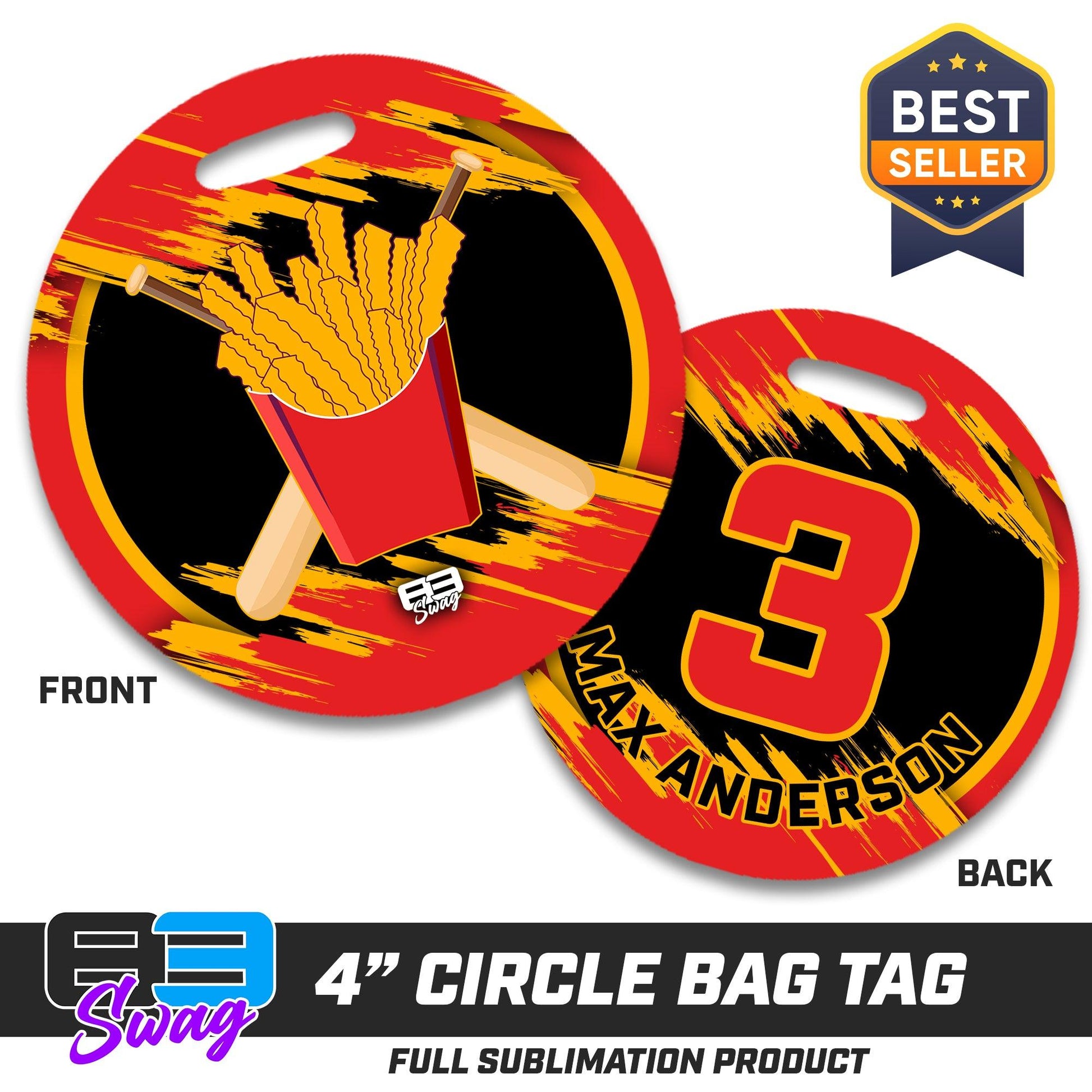 4" Circle Hard Acrylic Bag Tag - Team Rally Fries Baseball - 83Swag