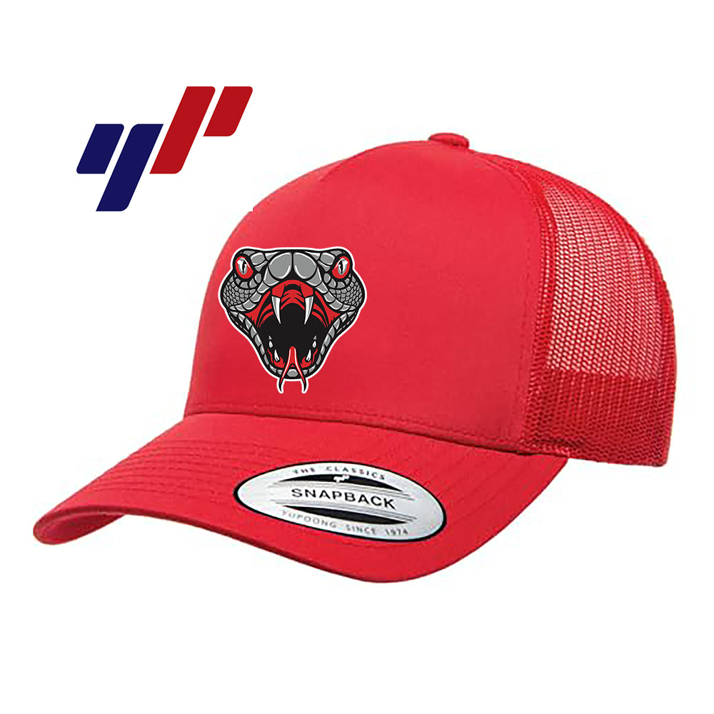 Yupoong 6506 Adult 5-Panel Retro Trucker Cap DTF PRINTED- Black Creek Cottonmouths