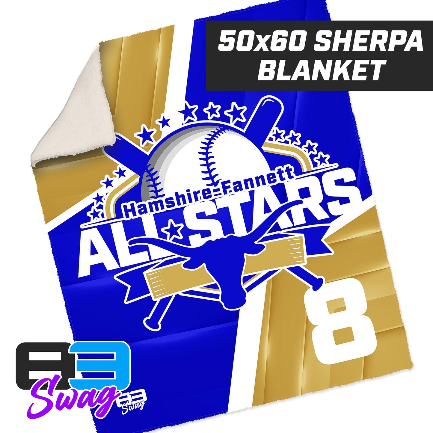 50”x60” Plush Sherpa Blanket - Hamshire-Fannett All Stars Baseball - 83Swag