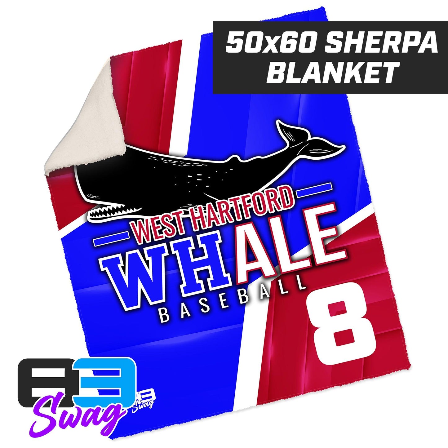 50”x60” Plush Sherpa Blanket - West Hartford Whale Baseball - 83Swag