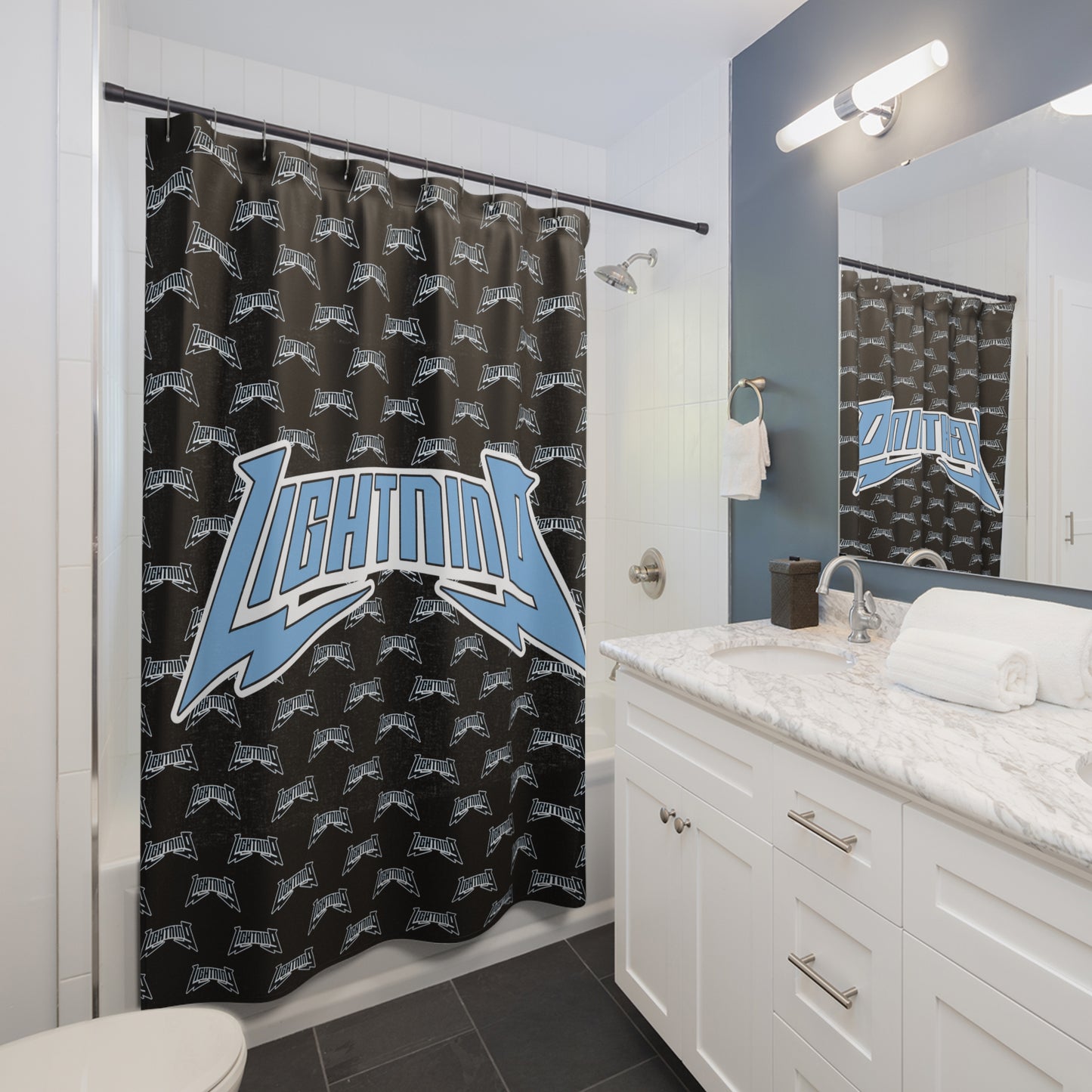 Shower Curtains Lightning Baseball