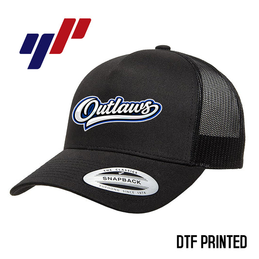 Yupoong 6506 Adult 5-Panel Retro Trucker Cap DTF PRINTED - LBK Outlaws Baseball
