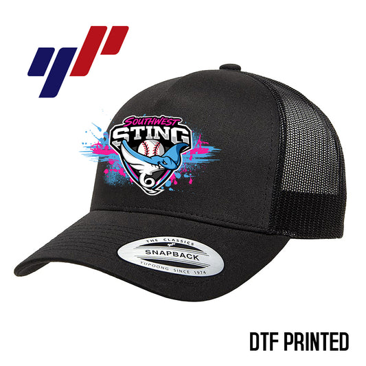Yupoong 6506 Adult 5-Panel Retro Trucker Cap DTF PRINTED- Southwest Sting Baseball