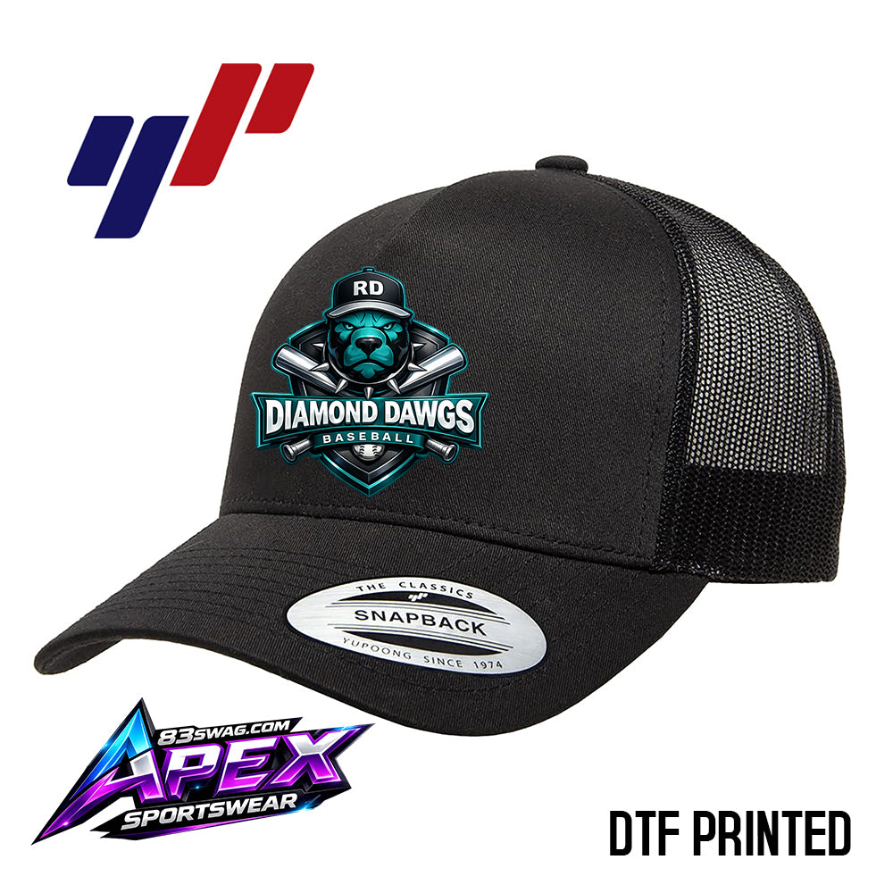 APEX 6506 Adult 5-Panel Retro Trucker Cap DTF PRINTED- Diamond Dawgs Baseball