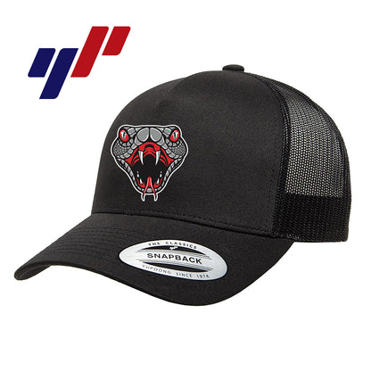 Yupoong 6506 Adult 5-Panel Retro Trucker Cap DTF PRINTED- Black Creek Cottonmouths