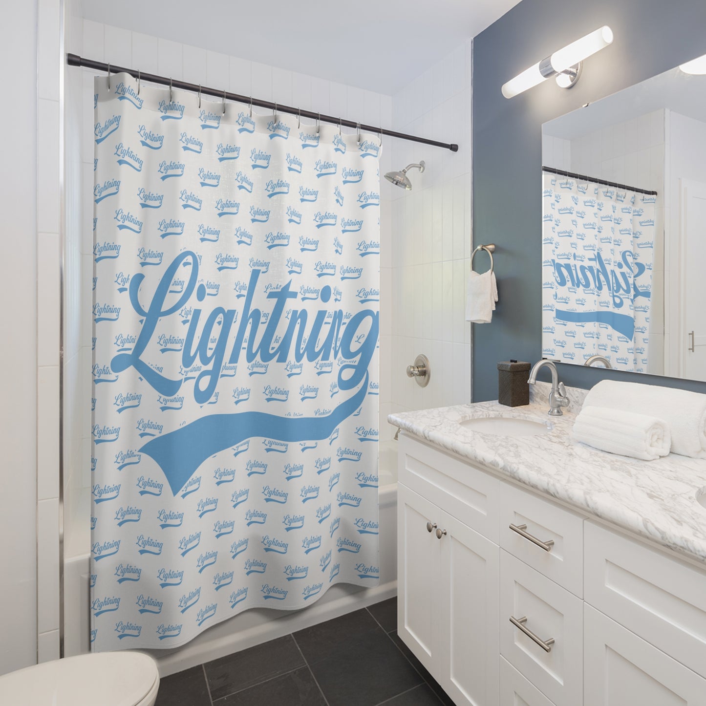 Shower Curtains Lightning Baseball