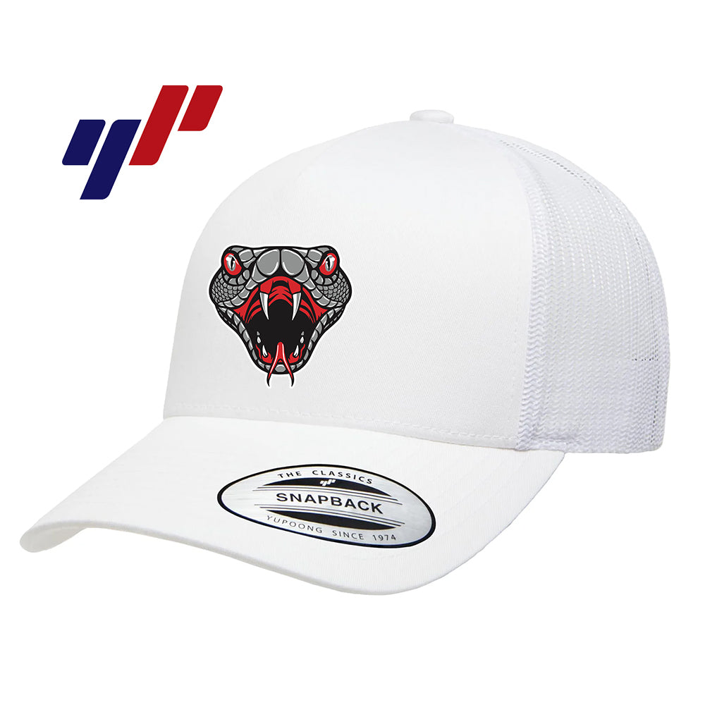 Yupoong 6506 Adult 5-Panel Retro Trucker Cap DTF PRINTED- Black Creek Cottonmouths