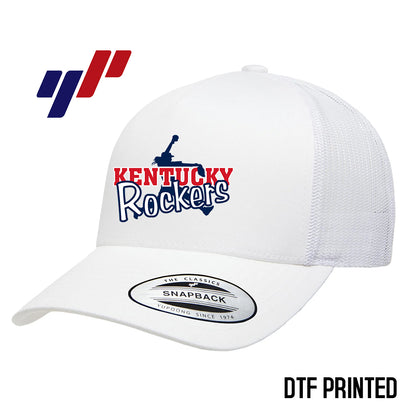 Yupoong 6506 Adult 5-Panel Retro Trucker Cap DTF PRINTED- KY Rockers Softball