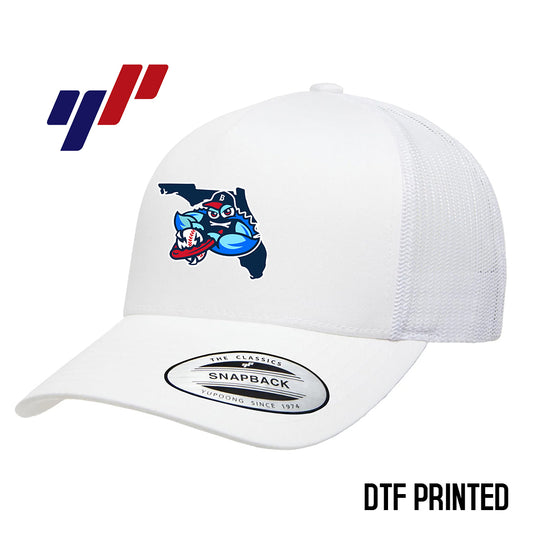 Yupoong 6506 Adult 5-Panel Retro Trucker Cap DTF PRINTED- FCA Blueclaws Baseball