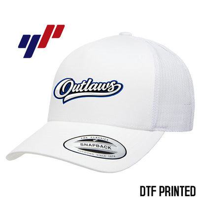 Yupoong 6506 Adult 5-Panel Retro Trucker Cap DTF PRINTED - LBK Outlaws Baseball
