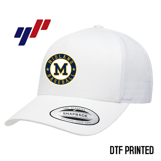 Yupoong 6506 Adult 5-Panel Retro Trucker Cap DTF PRINTED- Midland Baseball