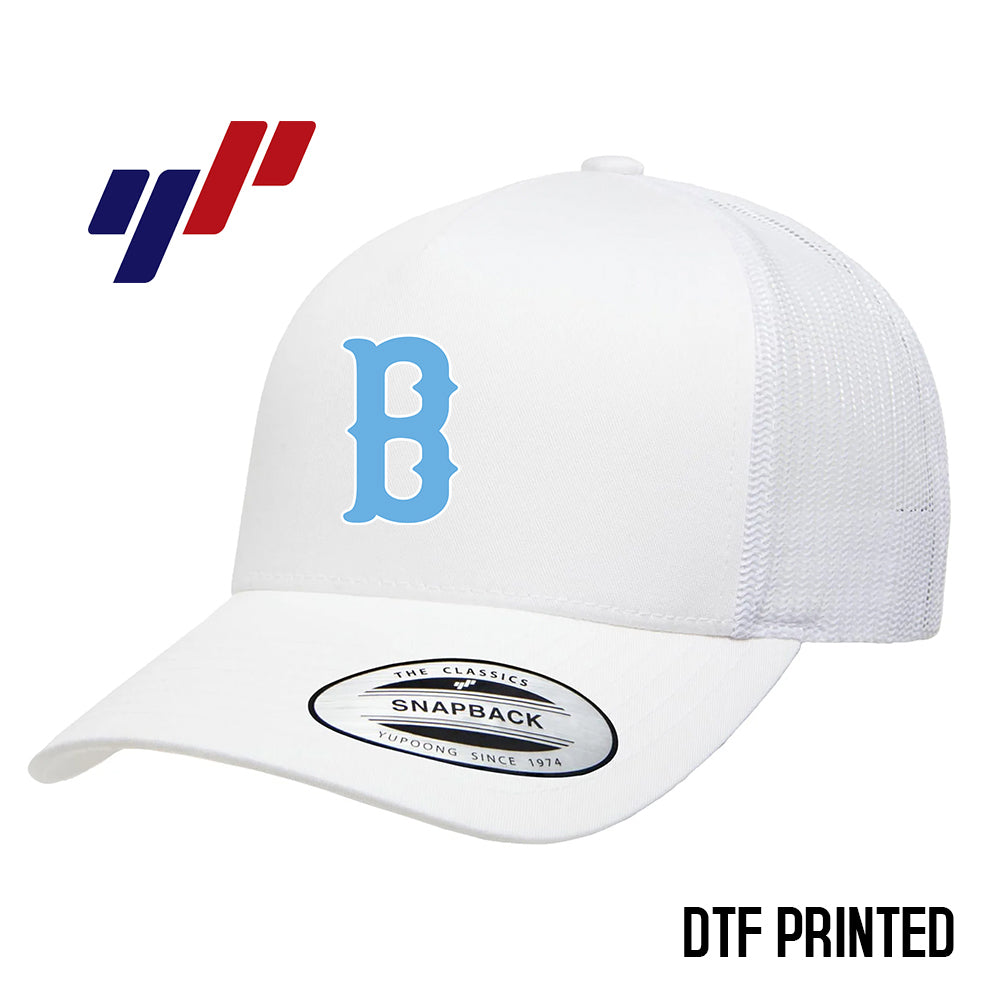 Yupoong 6506 Adult 5-Panel Retro Trucker Cap DTF PRINTED- FCA Blueclaws Baseball