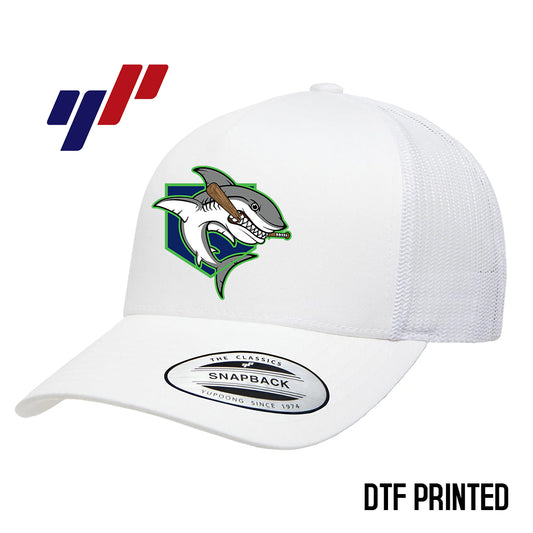 Yupoong 6506 Adult 5-Panel Retro Trucker Cap DTF PRINTED- OBP Land Sharks