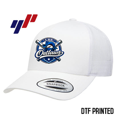 Yupoong 6506 Adult 5-Panel Retro Trucker Cap DTF PRINTED - LBK Outlaws Baseball