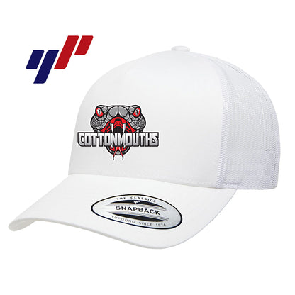 Yupoong 6506 Adult 5-Panel Retro Trucker Cap DTF PRINTED- Black Creek Cottonmouths