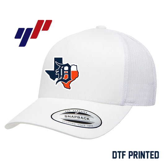 Yupoong 6506 Adult 5-Panel Retro Trucker Cap DTF PRINTED - Dallas Tigers Baseball