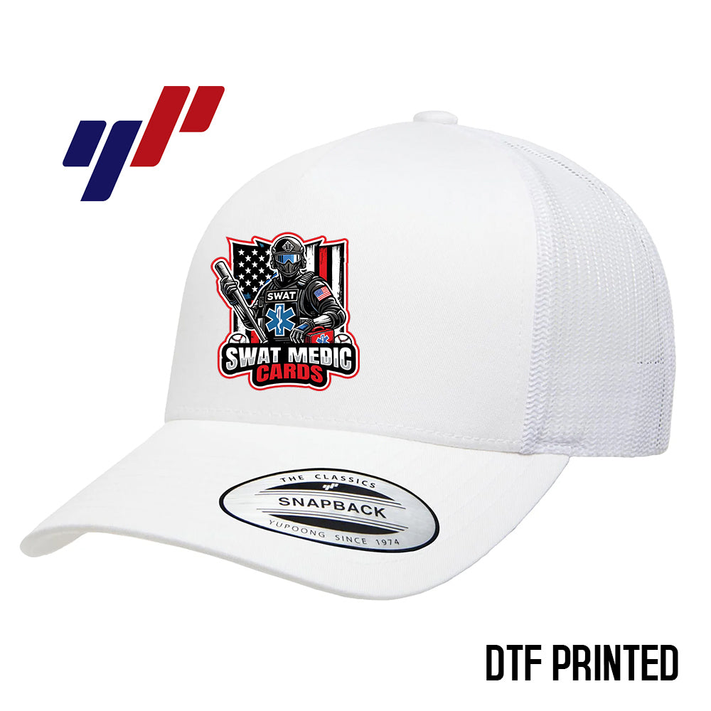 Yupoong 6506 Adult 5-Panel Retro Trucker Cap DTF PRINTED- Swat Medic Cards