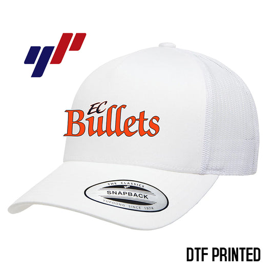 Yupoong 6506 Adult 5-Panel Retro Trucker Cap DTF PRINTED- EC Bullets Softball