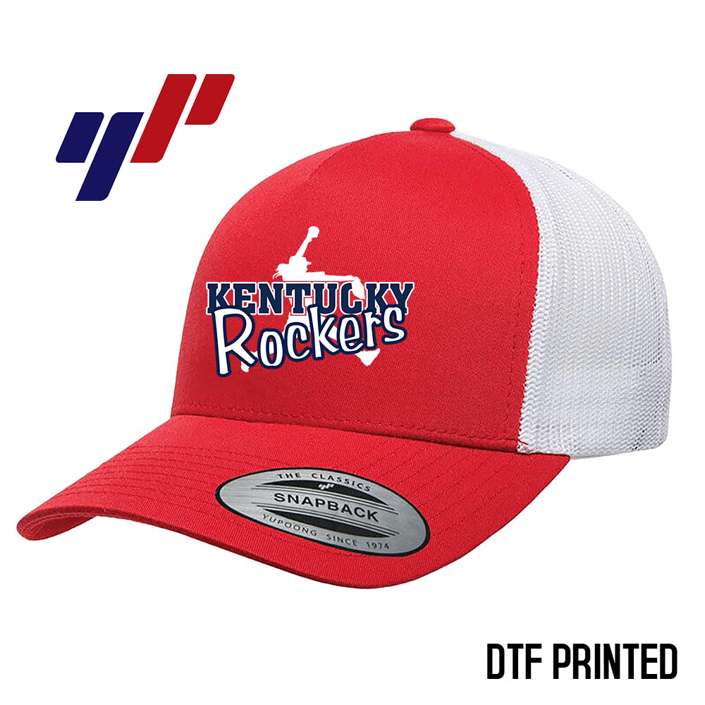 Yupoong 6506 Adult 5-Panel Retro Trucker Cap DTF PRINTED- KY Rockers Softball