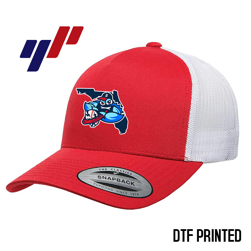 Yupoong 6506 Adult 5-Panel Retro Trucker Cap DTF PRINTED- FCA Blueclaws Baseball