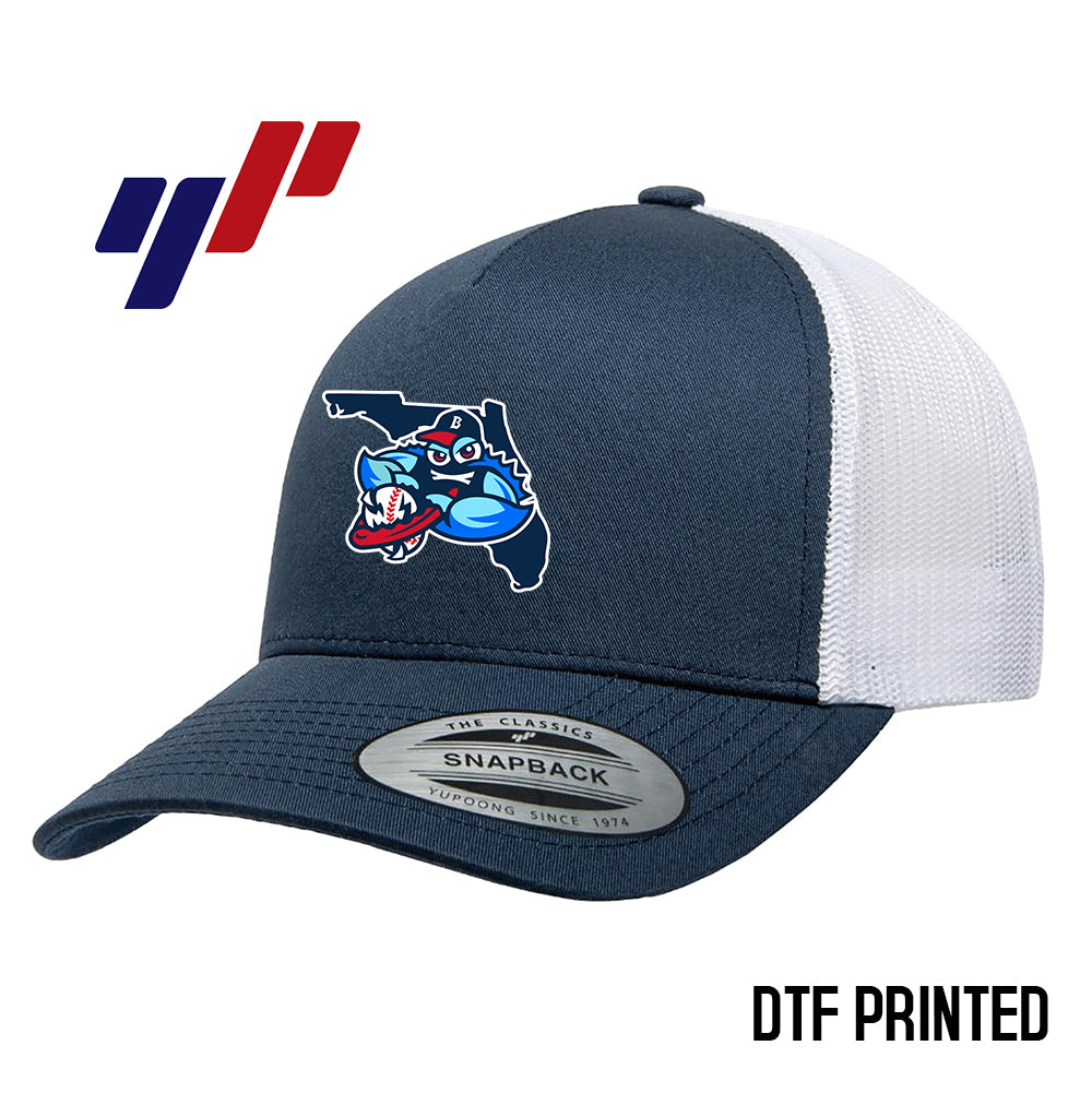 Yupoong 6506 Adult 5-Panel Retro Trucker Cap DTF PRINTED- FCA Blueclaws Baseball
