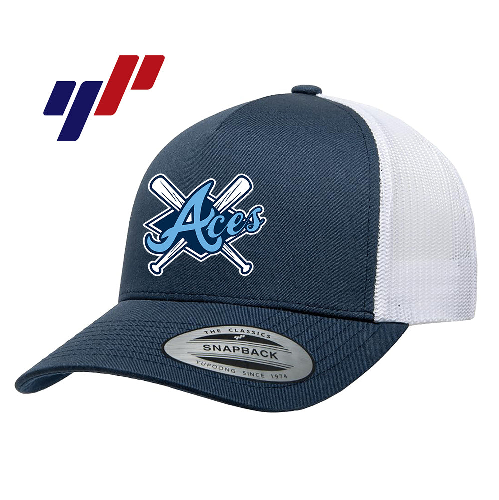 Yupoong 6506 Adult 5-Panel Retro Trucker Cap DTF PRINTED- Aces Baseball