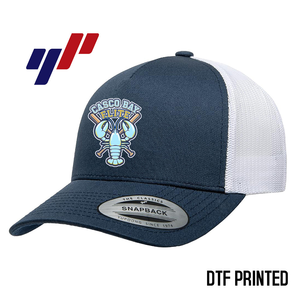 Yupoong 6506 Adult 5-Panel Retro Trucker Cap DTF PRINTED- Casco Bay Elite Baseball