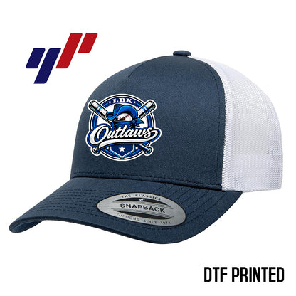 Yupoong 6506 Adult 5-Panel Retro Trucker Cap DTF PRINTED - LBK Outlaws Baseball