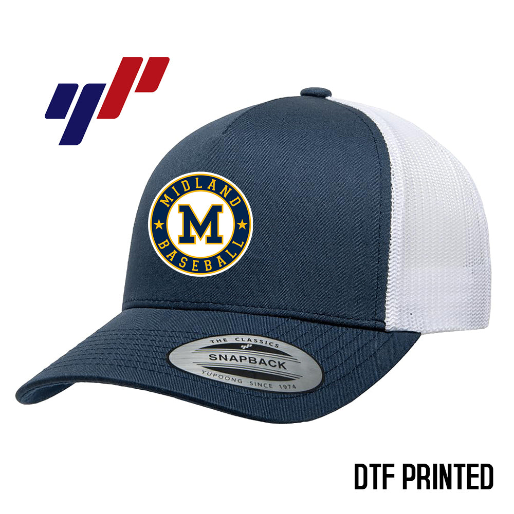 Yupoong 6506 Adult 5-Panel Retro Trucker Cap DTF PRINTED- Midland Baseball